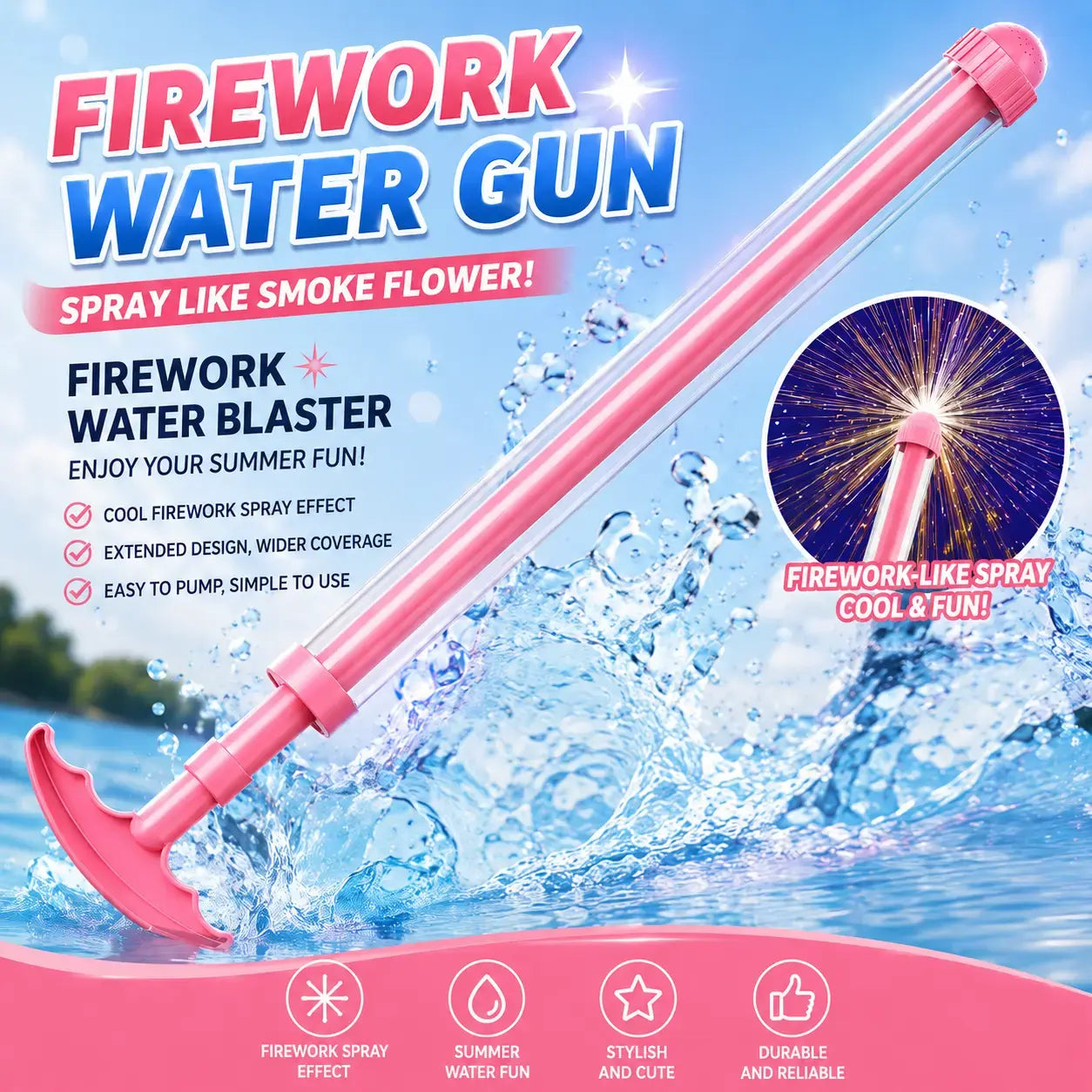 Random Color Firework Water Guns, Bulk Spray Water Guns, Outdoor Summer Pool Party Toy, 360 Degree Spraying Dual Nozzle, Outdoor Water Soaker, Waterblaster